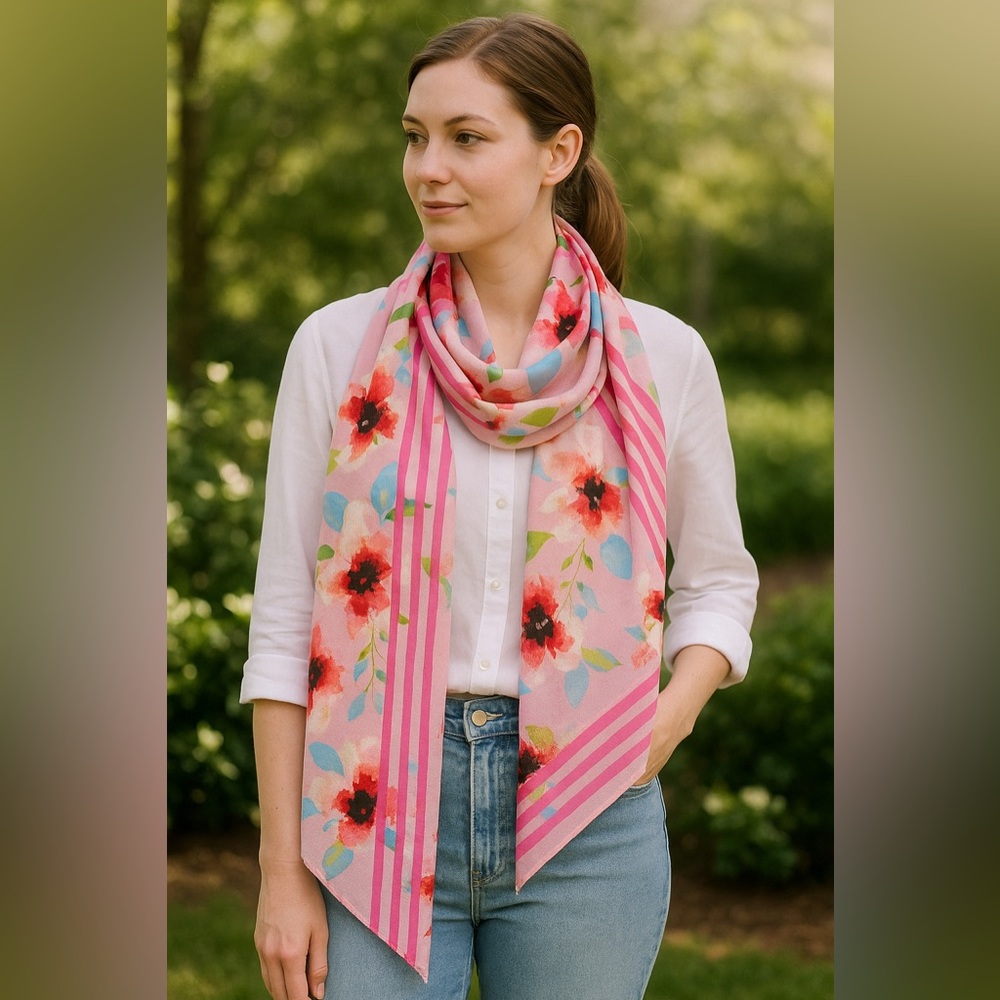Liz Claiborne Pink Floral Print Rayon Scarf One Size Fits Most
